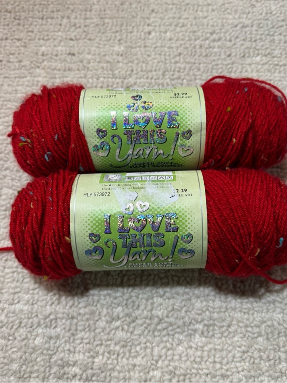 I Love This Yarn! Red Tweed 1040 Lot 147065 Acrylic Yarn 2  Skeins